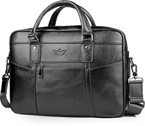 SPAHER Mens Leather Laptop Bag Briefcases for Men 15.6 Inch Leather Briefcase Business Work Laptop Handbag Shoulder Bag Office Bag for Men Laptop Messenger Bag