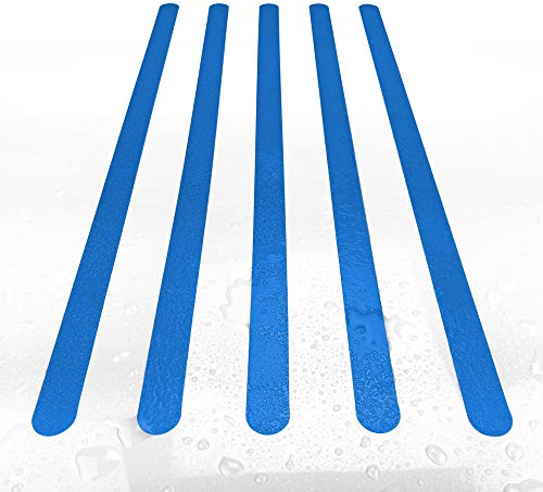 AnTina TAPES® Blaue Anti-Rutsch-Aufkleber als Streifen für Dusche & Badewanne, Pads Zertifiziert rutschhemmend & selbstklebend, 8 Stück in Blau, inkl. Reinigungsmittel