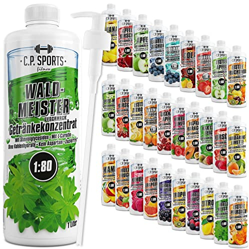 C.P. Sports Getränkesirup für Mineraldrink I Sirup zuckerfrei für Vital-Drink WALDMEISTER mit Vitaminen I Getränkekonzentrat zum Mischen mit Wasser für Sport-Getränk I 1 Liter + Pumpspender