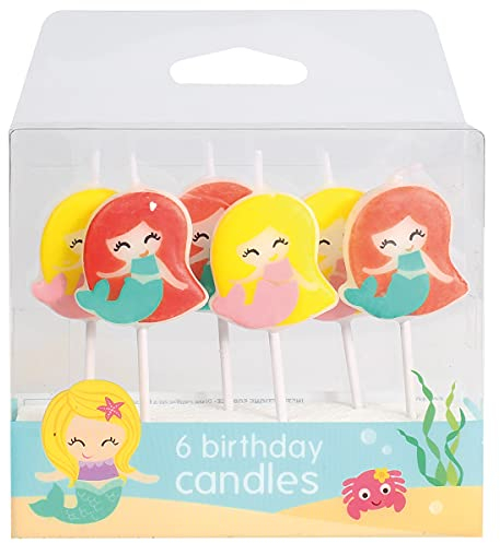 Baked With Love Mermaid Cake Candles, Bright Mermaid Birthday Cake Decorations - Pack of 6 Candles, 70 mm