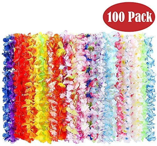 BangShou 100STK Hawaii Bunten Girlanden Hawaiikette Halskette Blumen Girlande Blumenkette Stoffblüten Hawaii Blumen Set für Kleid, Party Favors, Strand und Themenbezogenen Geburtstage