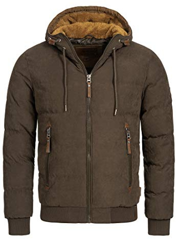 Indicode Herren Adeline Winterjacke mit gefütterte Kapuze (Teddyfleece) | Warme Steppjacke mit weicher Teddyfutter-Kapuze, sportliche Herrenjacke, Übergangsjacke, gefütterte Winterjacke für Männer