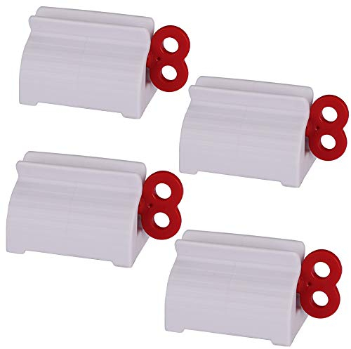 XYKEEY Toothpaste Tube Roller - Manual Squeezer Tool, Toothbrush Squeezers, Clip Holder Stand Winder (Red)