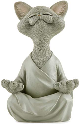 JFSM INC. Skurrile graue Buddha-Katzenfigur Meditation Yoga Sammlerstück - Happy Cat Collection - Katzenliebhaber-Geschenke für Frauen, Katzenliebhaber-Geschenke für Männer