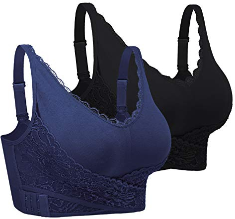 iClosam Sport BH Damen Ohne Bügel Bustier Spitzen für Frauen Bra Mit Polstern Atmungsaktiv Bügelloser BH Front Closure Push Up Bequem Bustiers BH Gepolstert L-3XL
