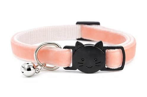 Velvet Cat Collars with Bell | Quick Safety Release Breakaway Buckle | Handmade in the UK | Available in Cat & Kitten Size | Peach Velvet