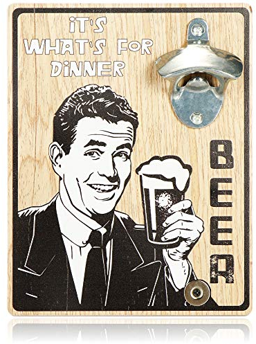 com-four® Flaschenöffner für die Wand - Bieröffner mit magnetischem Kronkorkenhalter - Wand-Flaschenöffner mit Spruch und Motiv (Design3-01 Stück)