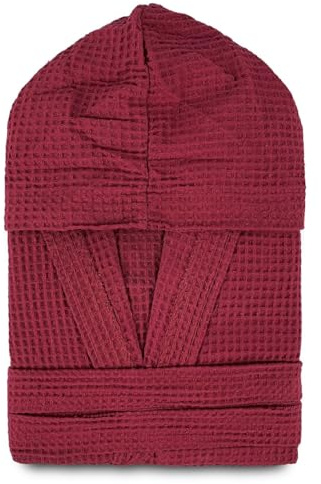 Nada Home Sommaruga Bademantel aus Waffelpiqué, Unisex, für Herren und Damen, 350 g, Taschen und Kapuze 4219, Bordò, L