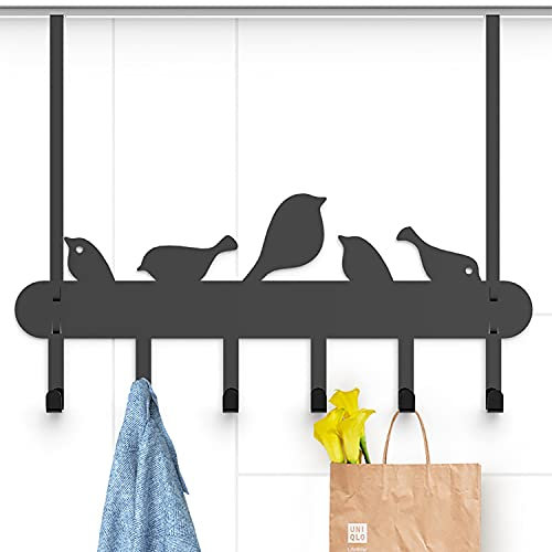 Over The Door Hook Heavy Duty Over Door Hanger Hanging Towel Organizer, 6 Hook Easy Installation Organizer for Towel, Coat, Bag, Robe - Living Room, Cloakroom, Bathroom Bird Pattern Cute Hooks