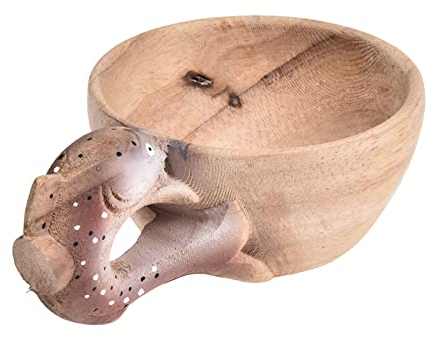 Holz Kuksa Tiere Kopf Bild Tasse, nordischer Stil, handgemacht, tragbar, Reise-Camping-Tasse für Rucksackreisen, Wandern, Lagerfeuer, Überleben, Bushcraft (Farbe G:Fisch)
