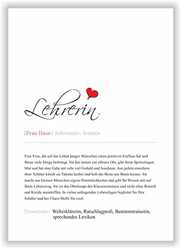 Kunstdruck Synonym Definition Lehrerin Geburtstagsgeschenk Geschenk Abschied Grundschule Poster Deko Bild Schulabschluss - personalisiert mit Name der Lehrerin