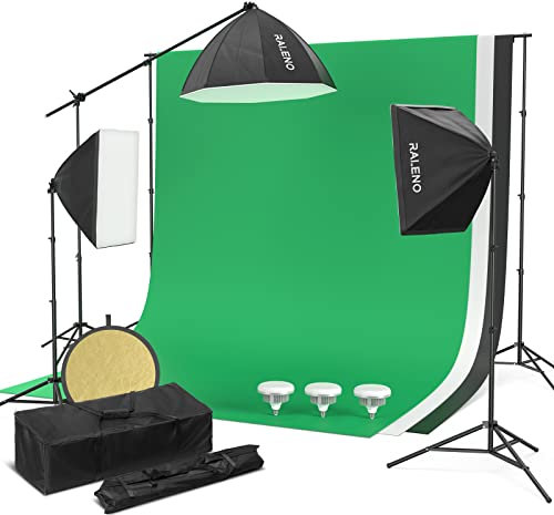 RALENO Photography Lighting Kit with 8.5x10ft Backdrops, 32-Inch Octagonal Continuous Key Light & 2*20x28-Inch LED Softbox with 3*50W, 5500K, TLCI≥97 LED Bulbs, Continuous Lighting for TikTok, PS-100