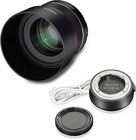 Samyang AF 85mm F1.4 F + Lens-Station für Nikon F - 85mm Festbrennweite Autofokus Vollformat Objektiv für Nikon Spiegellose und Spiegelreflex DSLR Vollformat und APS-C Kameras mit Nikon F Mount