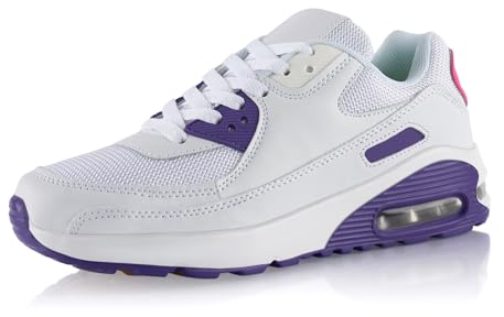 Fusskleidung® Damen Herren Sportschuhe Dämpfung Sneaker leichte Laufschuhe Weiss Lila EU 38