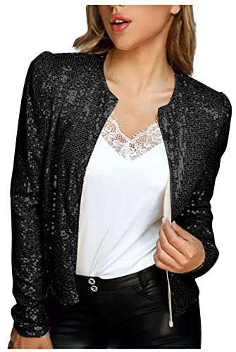 Frauen Open Front Pailletten Jacke Langarm Kurzer Blazer Lässige Mantel Tops Mode Mantel Party Tops Für Frauen Regenbogen Shirt Für Frauen Männer