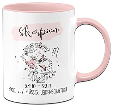 Tassenbrennerei Tasse mit Sternzeichen Skorpion - Kaffeetasse Rosa als Geschenk zum Geburtstag, Horoskop, Astronomie (Skorpion)