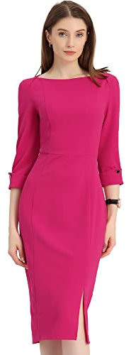 Allegra K Elegante vestido de tubo con cuello barco y mangas 3/4 para mujer, Fucsia, M
