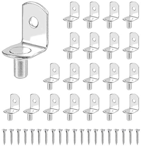 Shelf Support Pegs 20Pcs 6mm L Shape Metal Shelf Pegs for Kitchen Cabinet Bookcase Closet Wardrobe Cupboard Wood Glass Shelves Supports, Nickel Plated Shelf Bracket Pegs Pins with Screws