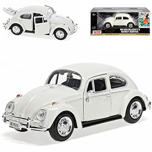 Motormax Volkwagen Käfer Coupe Weiss J. Bond 007 Im Geheimdienst ihrer Majestät 1/24 Modell Auto mit individiuellem Wunschkennzeichen