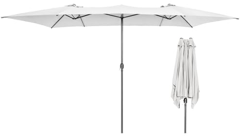 RELAX4LIFE Doppelsonnenschirm, Faltbarer Ampelschirm mit 10 robuste Rippen und großer Sonnendach, Wasserdichter Gartenschirm mit 2 Kappen und Kurbel, UV-Schutz, für Garten Hinterhof Schwimmbad (Beige)