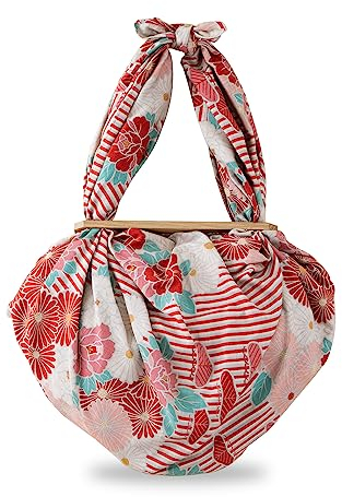 Furoshiki Wickeltasche (Retro-Blume), hergestellt in Japan, 100 % Baumwolle, japanisches Kimono-Design, Geschenkpapier, Tapisserie-Tasche, Furoshiki Bag Set rot / 100.1 cm, 3.8 inches x 0.7 inches x