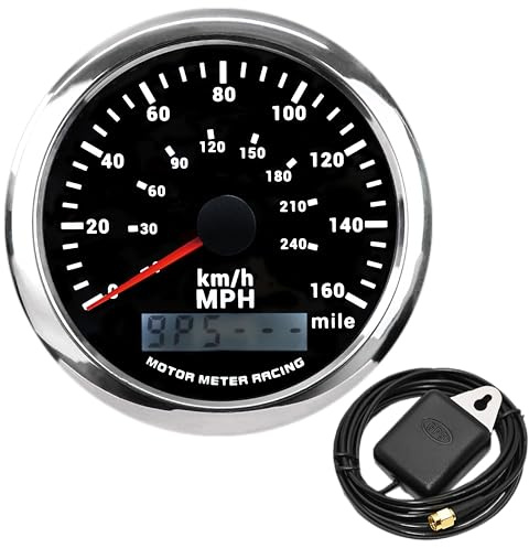 MOTOR METER RACING W Pro 85mm Dual Scale GPS Speedometer Odometer | 3-3/8, 160 MPH/240 KMH, Black Dial, White LED – For Car Motorcycle Truck Marine, Electrical Gauge, 12V, 24V