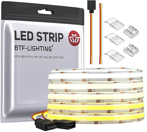 BTF-LIGHTING FCOB COB CCT Flexibler Hohe Dichte LED Streifen 5M 640LEDs/m DC24V 14W/M IP65 Wasserdicht Dimmbar Abstimmbar 3000K-6000K CRI＞90 für Innendekoration(Nicht inhalt Netzteil＆Controller)