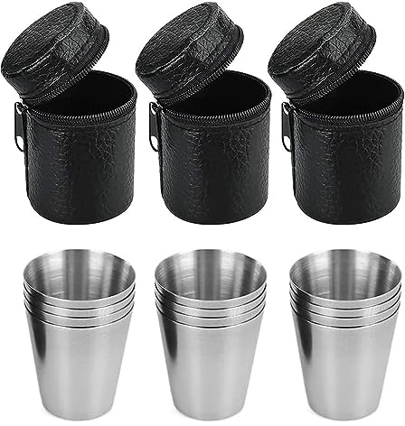 Gobelet Inox Gobelet Empilable, 12 Pièces Empilables Gobelet Inox Gobelet, Mini Metal Gobelets, Verres à Shot en Métal, Verre à Liqueur En Métal pour Randonnée, Pique-Nique, Camping, Voyage(30 ML)