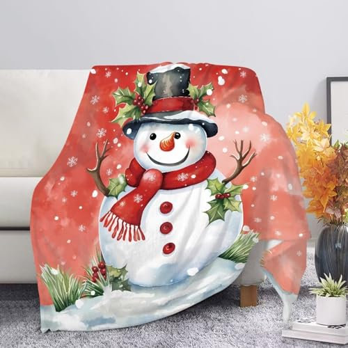 UOIMAG Merry Christmas Blankets Cute Snowman Xmas Blanket Microfiber Soft Sofa Blanket Bedding Throws for Kids Size L