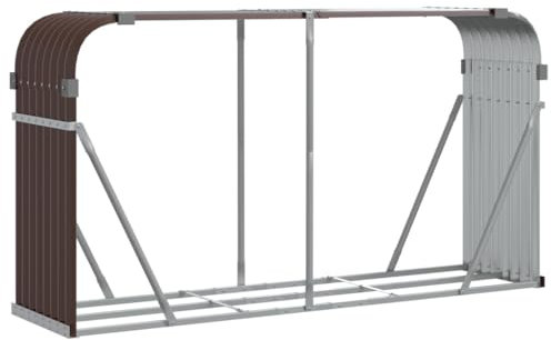 vidaXL Kaminholzunterstand, Kaminholzregal mit viel Stauraum, Feuerfest Brennholzregal mit Haken, Garten Holzlager Unterstand, Braun 180x45x100cm Verzinkter Stahl