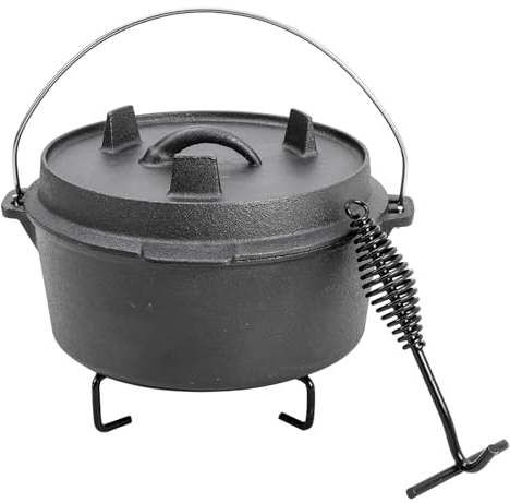 Warmiehomy Cast Iron Dutch Oven,4L Pre-Seasoned Cast Iron Pot with Lid,Lid Lifter,Pot Lid Stand,Steel Handle Fire Pot for Outdoor Indoor Camping Cooking Baking