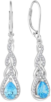 Starchenie Ohrringe 925 Sterling Silber Geburtsstein Aquamarinblau Zirkonia Unendlichkeit Anhänger Ohrhänger für Damen