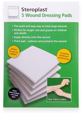 Steroplast Steropad Non-Adhesive Double-Sided Wound Pads | 5 Wound Pads | 5cm x 5cm | Low Adherent & Highly-Absorbent Sterile Dressing Pads