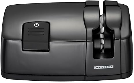 Melissa 16310233 Messerschärfer - elektrischer Messerschärfer - Flexibles Schleifrad mit 20 keramischen Stiften - Aluminiumgehäuse - schwarz