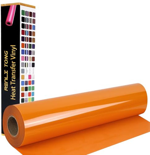 RENLITONG Orange Iron on Vinyl 12Inch by 35ft Roll HTV - Heat Transfer Vinyl for T-Shirt HTV Rolls for All Cutter Machine - Easy to Cut & Weed for Heat Transfer Design