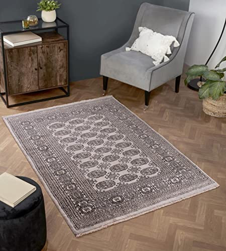 Bokhara traditioneller Teppich, handgefertigt, orientalisch, Wolle, Schlafzimmer, Wohnzimmer, Esszimmer, luxuriöser Teppich, Grau, Größe XL, 200 x 300 cm