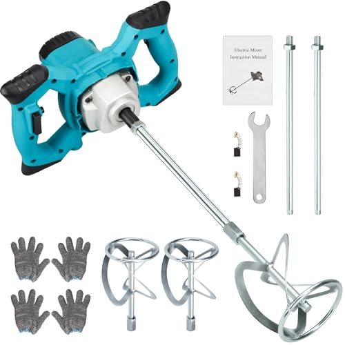 NorthSpoor Miscelatore manuale elettrico per cemento, miscelatore portatile per malta a mano per malta 2100 W, miscelatore elettrico per calcestruzzo a 6 velocità, strumento di miscelazione per