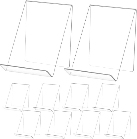 QWORK® Lot de 10 serre-livres en acrylique, porte-livres transparents 13 x 11.5 x 10 cm, idéal pour livres, magazines, brochures