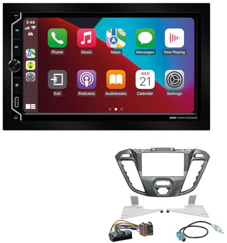 ESX VMX700DAB 2-DIN Autoradio kompatibel mit Wireless Apple CarPlay Android Auto Bluetooth DAB+ passend für Ford Tourneo Custom, Transit Custom ab 2012 Piano anthrazit/Nebula