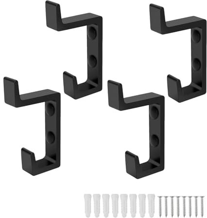 0XBIT Akustikpaneele Haken, 4 StüCk Aluminium Garderobenhaken Schwarz, Mit Schrauben Moderner Stil Kleiderhaken, Haken Garderobe Geeignet FüR Garderobe, Schlafzimmer, Wandhaken