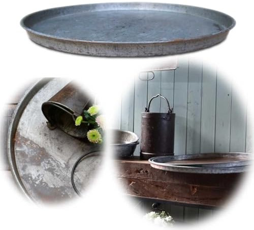 LS-LebenStil XL Vintage Metall Serviertablett Dehli - 42cm - Eisen Rund - Zinktablett Deko-Tablett Küchentablett Frühstückstablett Kerzen-Teller Kerzentablett Teetablett Geschirr Getränke