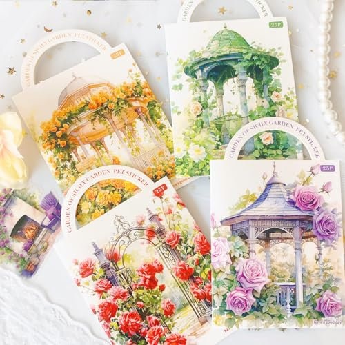 Arpaper Scrapbooking Zubehör 100 pcs Äesthetic Scrapbook Blumen Stickers Journal Aufkleber Set PET Dekorative Malerei Zubehör für Scrapbooking, Alben,DIY Dekoration(The Garden of Sicily B)