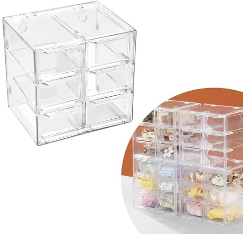 Schubladenbox Schreibtisch Organizer mit 6 Schubladen, Stapelbarer Aufbewahrungsbox, Schubladenschrank Kunststoff für Desktop Storage, Klein Klare Schublade Schrank für Makeup Schmuck