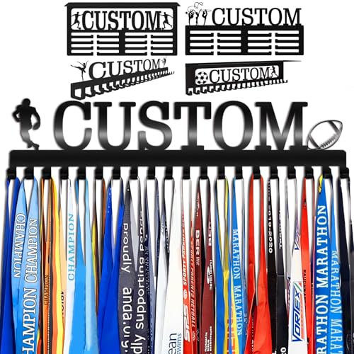 Espositore per medaglie personalizzato con nome testo personalizzato in acciaio porta medaglie da parete con mensola porta medaglie per premi nastri corsa calcio corsa baseball calcio stile 2 - senza