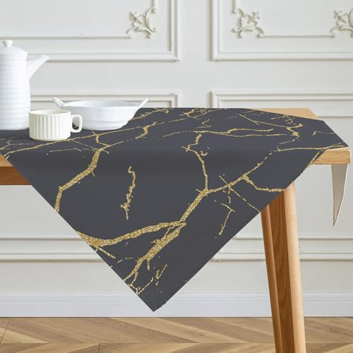 Tischdecke Grau und Gold Mittelläufer Moderne Tischdecken mit Marmorstruktur Abstraktes Leinen Tischdekoration für Die Küche im Innenbereich Winter Frühling Feiertags Partydekor 100 x 100 cm