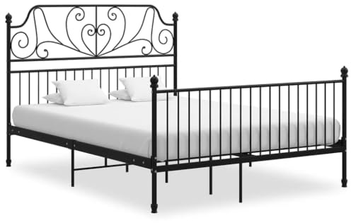 Myheimly Bettgestell Metallbett Schlafzimmer Bett Doppelbett Schlafzimmermöbel Bettrahmen Lattenrost Pulverbeschichtetes Metall Bettgestell Schwarz,160 x 200 cm