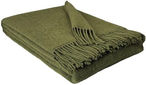 STTS International Wolldecke 100% Schurwolle Wohndecke in versch. Farben 140 x 200 cm Tagesdecke Schurwolldecke Woll-Plaid Tirol (U Olive)