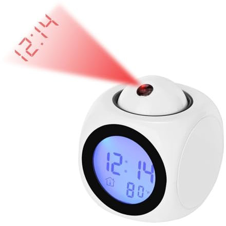 Sathychanpy Digitaler LED-Projektor-Wecker, Projektionsuhr für Schlafzimmer,Projektionswecker, Wecker Mit Projektion an Der Decke, 12/24 H/Thermometer/Snooze/Schreibtisch Wand Deckenuhr