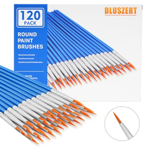 DLUSZERT 120PCS Small Round Paint Brushes for Craft, Fine Tip Round Brush Bulk, Paintbrushes Set for Miniature Detail Painting Acrylic Watercolor Painting Crafting