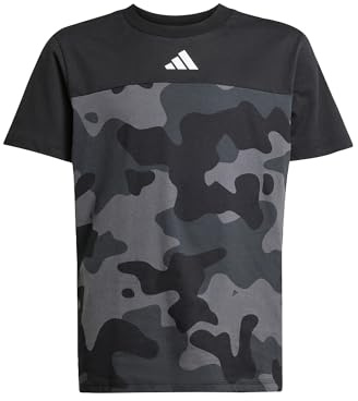 adidas Unisex Kids Seasonal Essentials Camo Cotton T-Shirt Juniors, Black/White, 13-14 Years